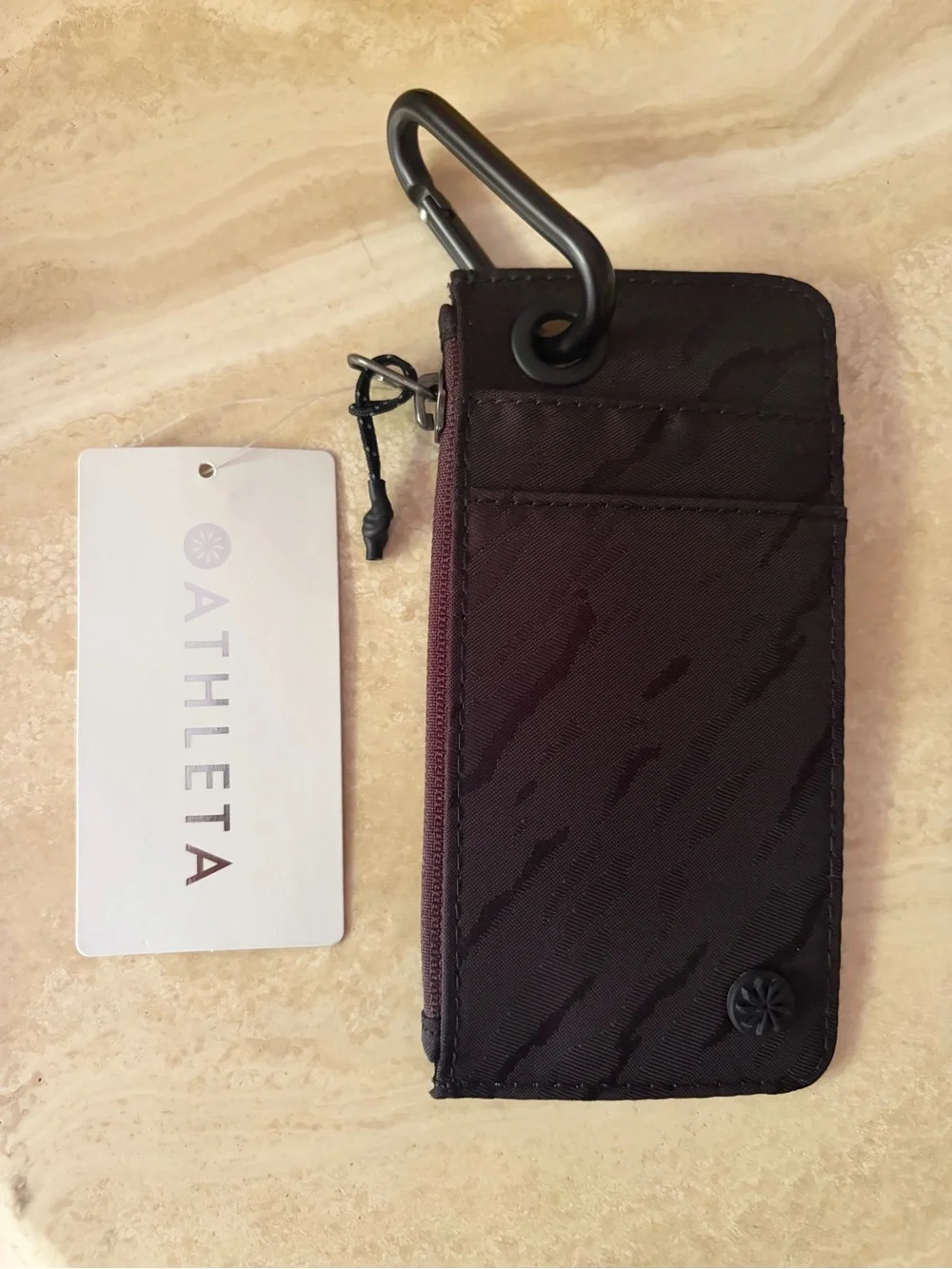 Athleta Coffee Run Black Wallet with Carabiner Clip